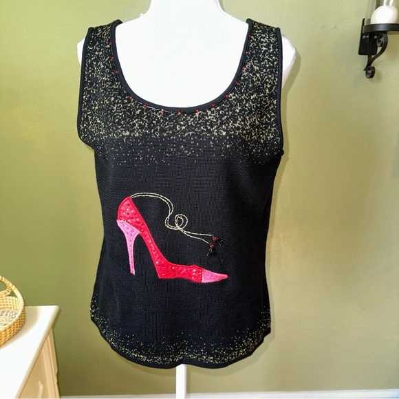 Black and Pink Graphic Sleeveless Tank Top Knit Party Office Siren - Picture 1 of 13